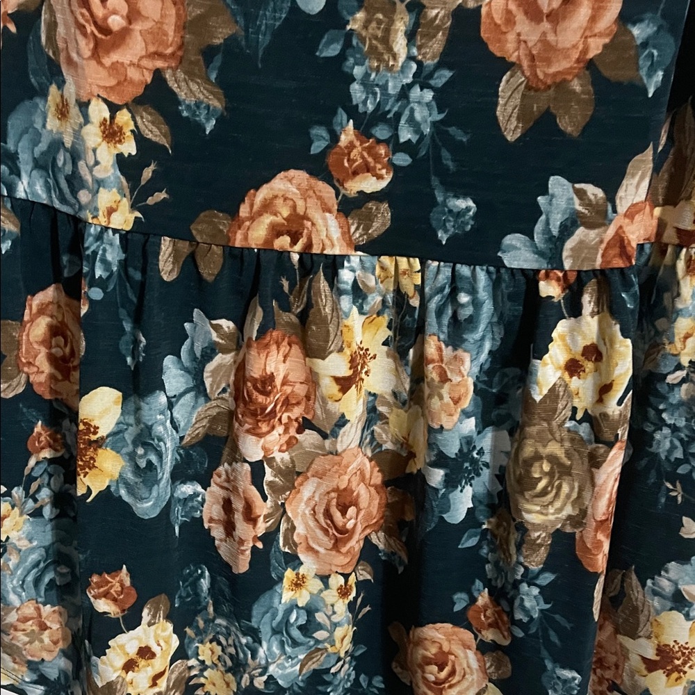 Floral Peplum Tunic Top - Teal Floral - Picture 4 of 5